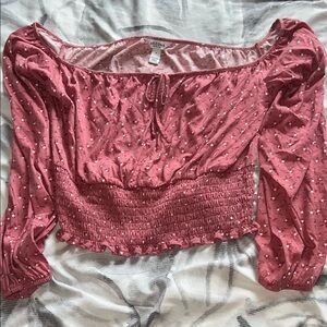 Arizona Jean Company Pink Puff Sleeve Cropped Blouse